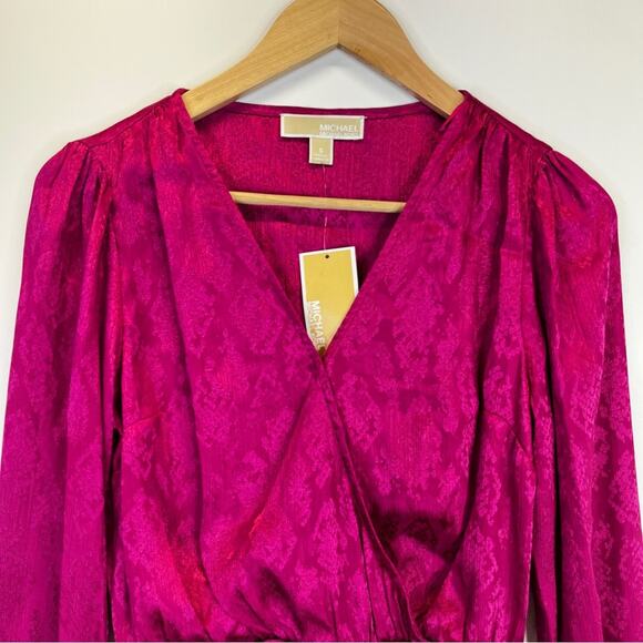 MICHAEL Michael Kors Jacquard Print Faux Wrap Peplum top deep fuchsia - PL - Picture 3 of 11